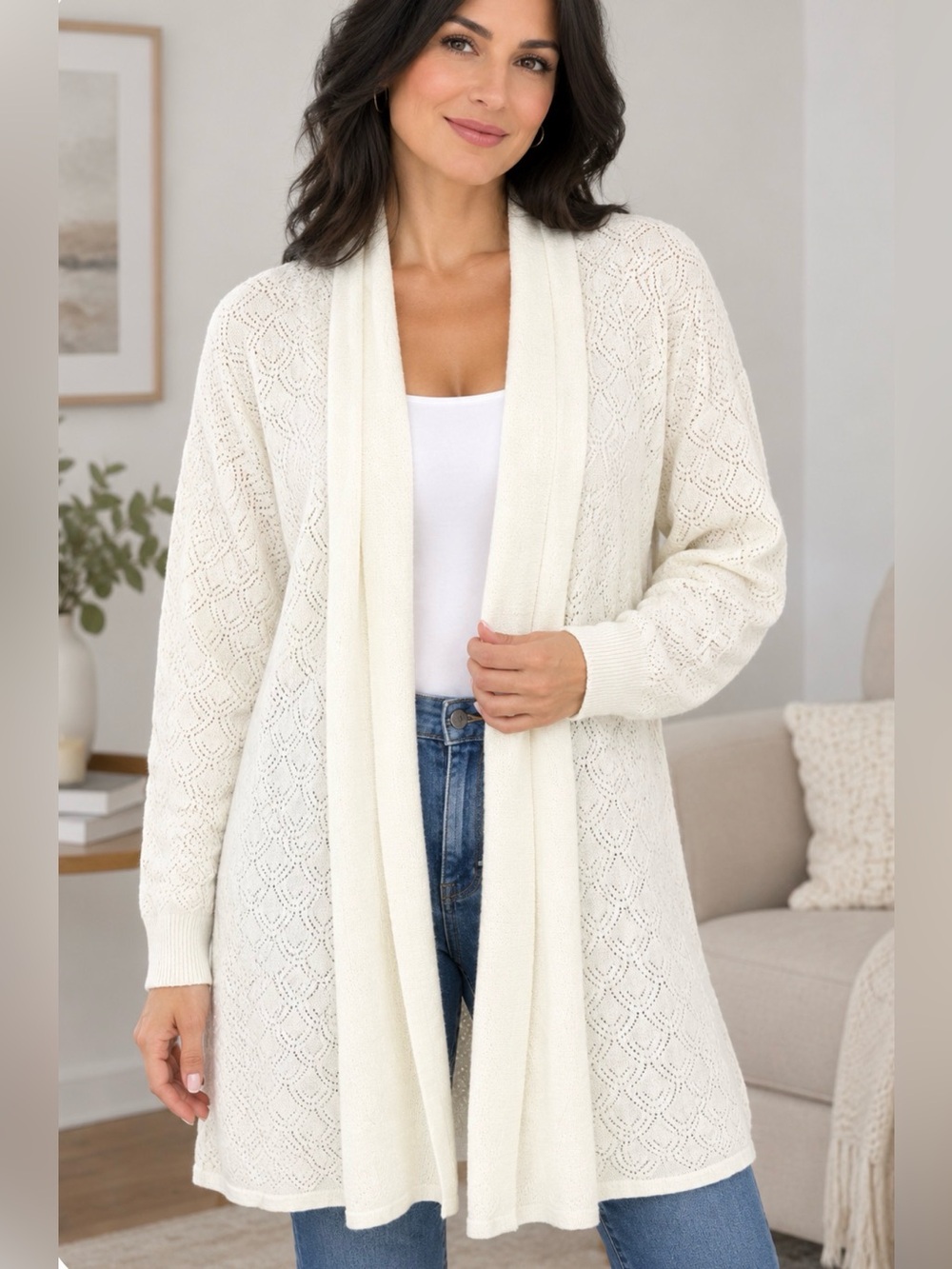 Introspect ivory Open Cardigan XL